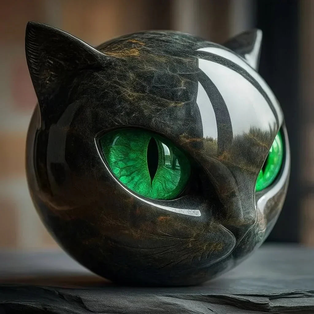 Noctis Charm - Mystical Black Cat Head Sculpture