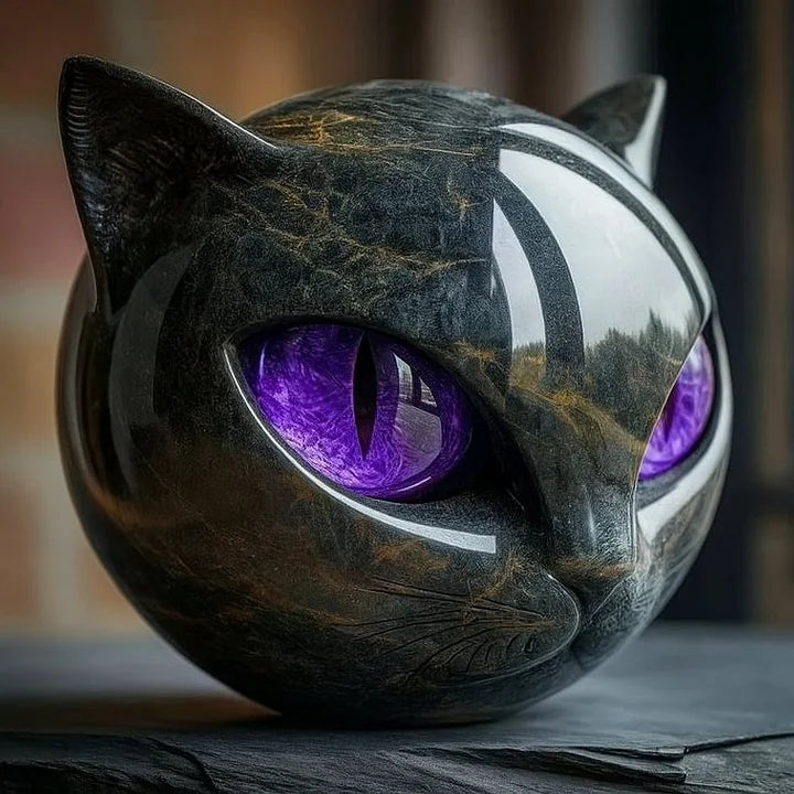 Noctis Charm - Mystical Black Cat Head Sculpture