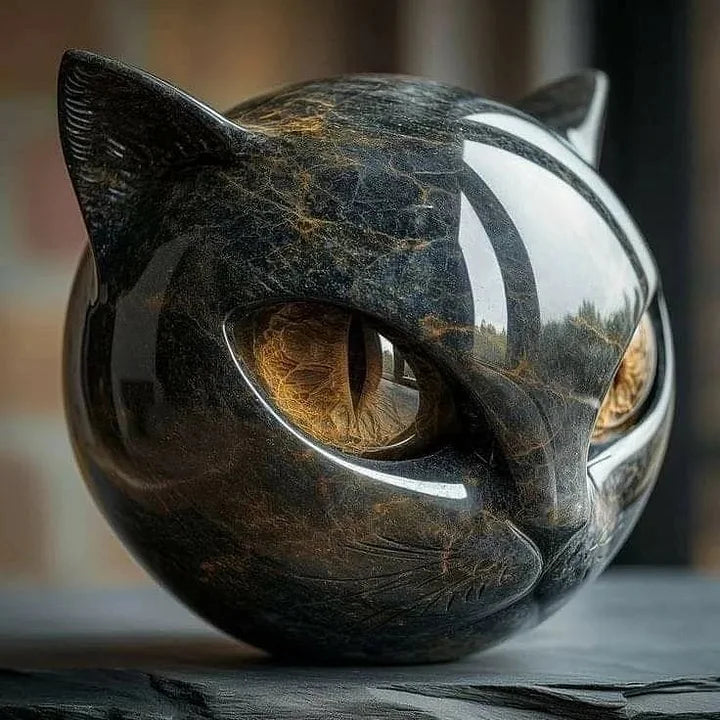 Noctis Charm - Mystical Black Cat Head Sculpture