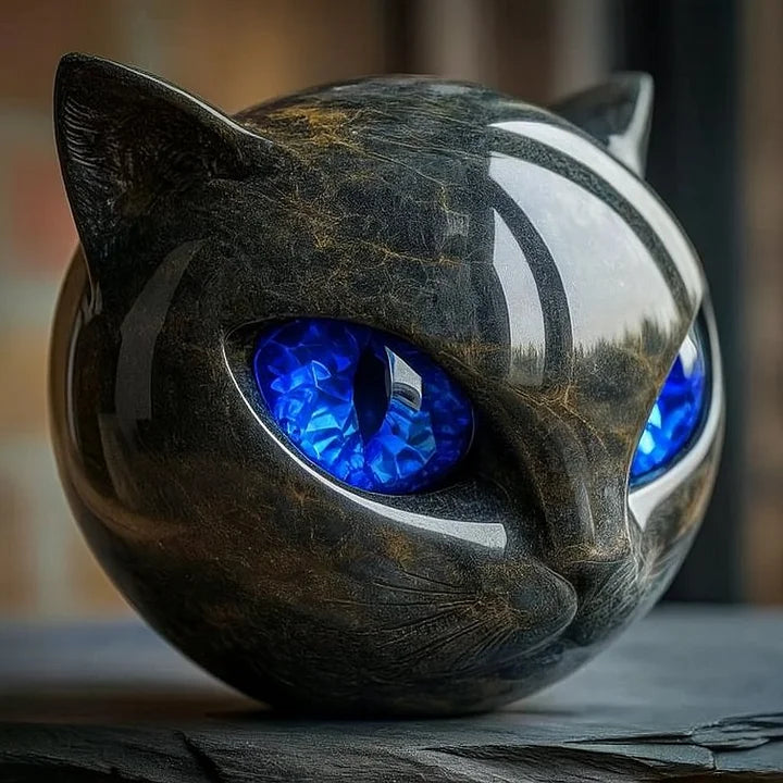Noctis Charm - Mystical Black Cat Head Sculpture