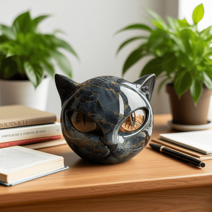 Noctis Charm - Mystical Black Cat Head Sculpture