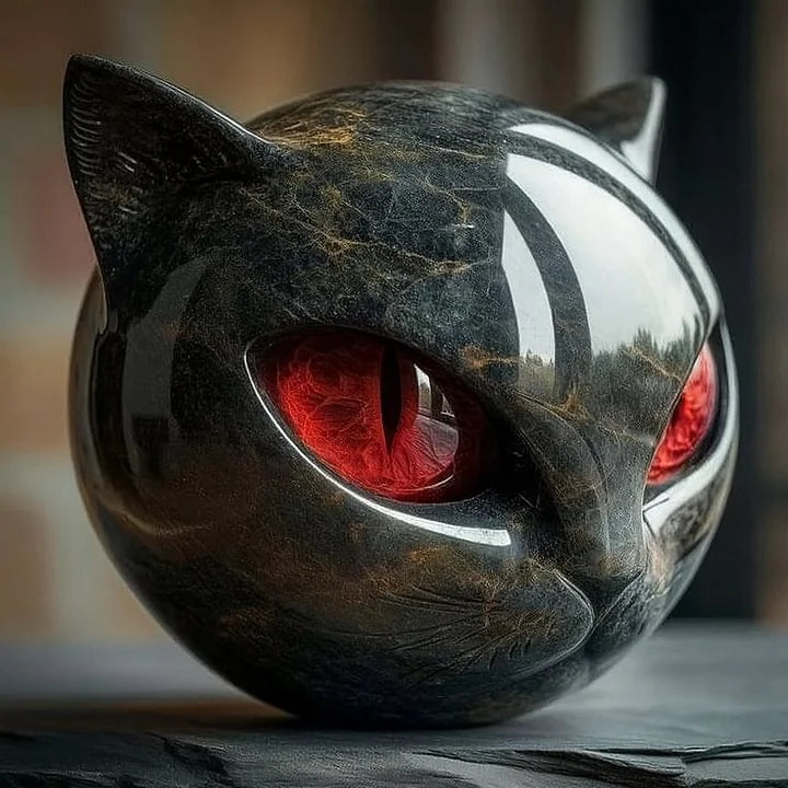 Noctis Charm - Mystical Black Cat Head Sculpture
