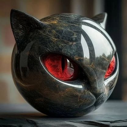 Noctis Charm - Mystical Black Cat Head Sculpture