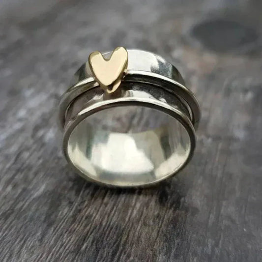 Vintage Heart Dangle Silver Ring