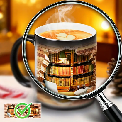 Cozy Library Escape Heat-Reveal Ceramic Mug - Magical Bookshelf Coffee Cup