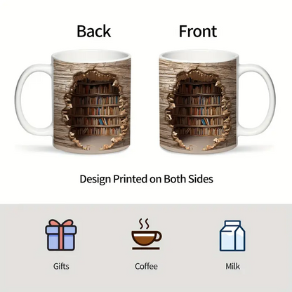 Magic Heat-Changing Library View Mug - Disappearing Bookshelf Coffee Cup