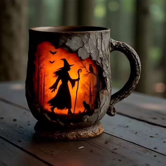 Handmade 3D Halloween Mug – Witch & Cat Design
