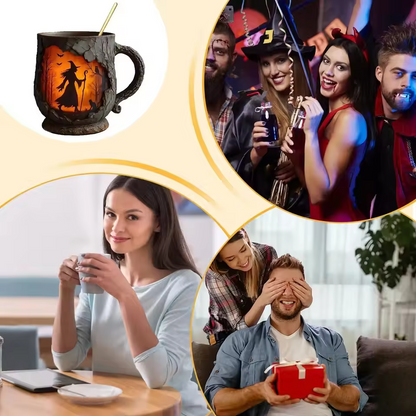 Handmade 3D Halloween Mug – Witch & Cat Design