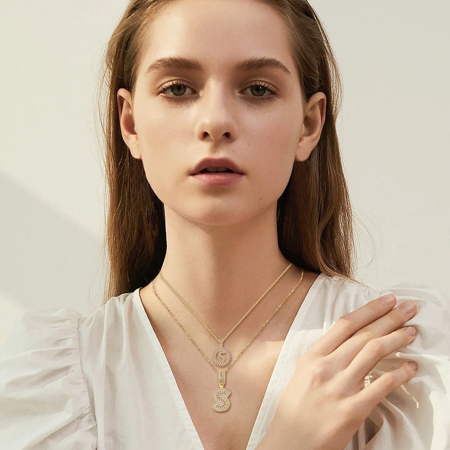 Moissanite letter initial necklace set | Gold