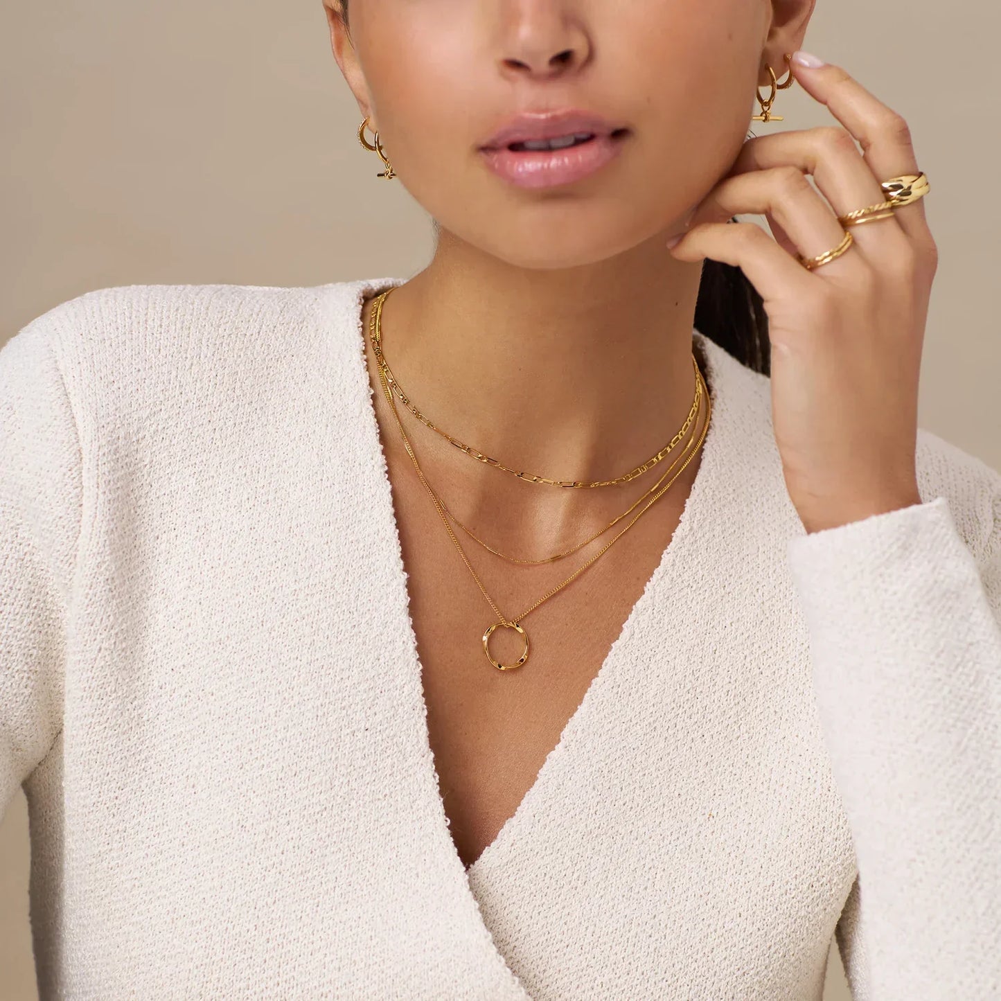 Circa™ | 18K Gold Open Circle Three Row Necklace