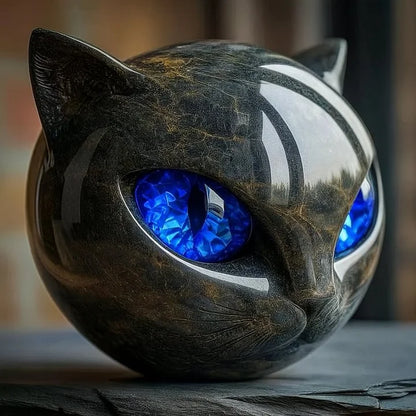Noctis Charm - Mystical Black Cat Head Sculpture