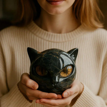 Noctis Charm - Mystical Black Cat Head Sculpture