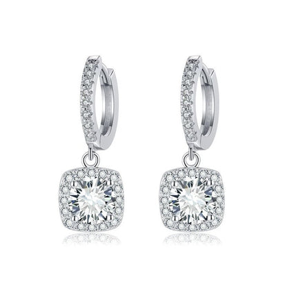 Square Halo Moissanite Drop Earrings | White Gold
